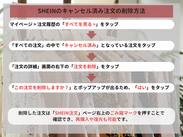 SHEINのキャンセル済み注文の削除方法